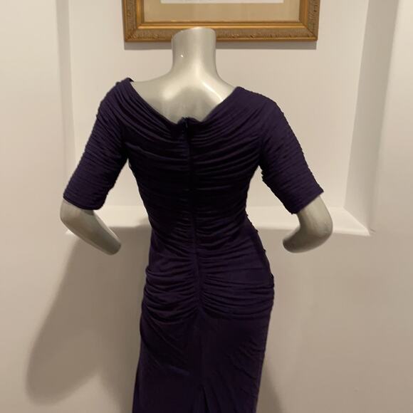 Tadashi Shoji Navy Asymmetrical Ruched Sleeve Gown - Picture 10 of 13